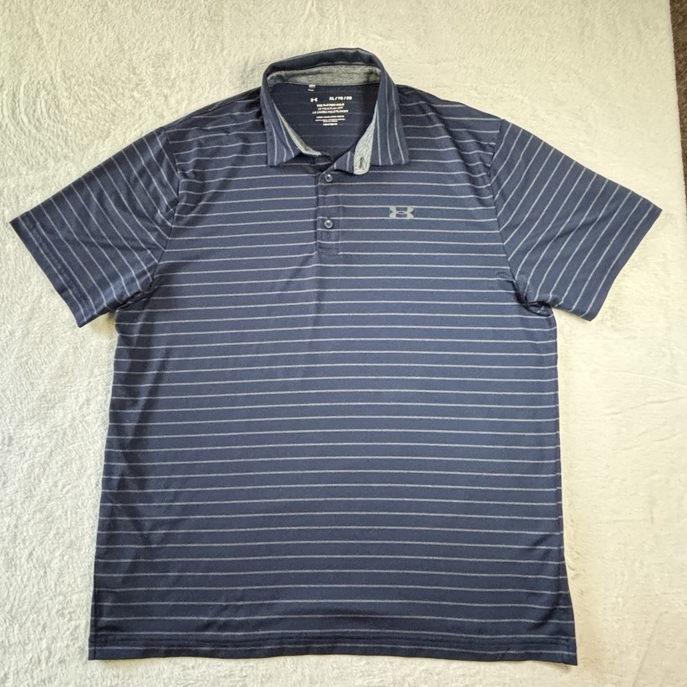 Under Armour The Playoff Polo Shirt Mens XL Navy Grey Striped Performance Golf